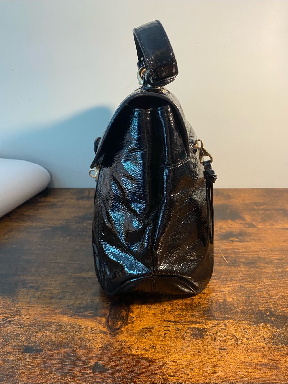 Hayden-Harnett Black Patent Leather Top-Handle Satchel - Picture 2 of 12